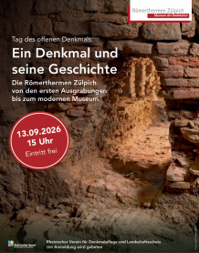 Veranstaltungsplakat für den Vortrag. Eine Öffnung in einer historischen Mauer, im Hintergrund weitere Mauerreste.