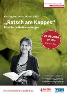 Veranstaltungsplakat für den Vortrag. Grüner Kohl im Hintergrund. Eine Frau mit einem Buch in der Hand im Vordergrund.